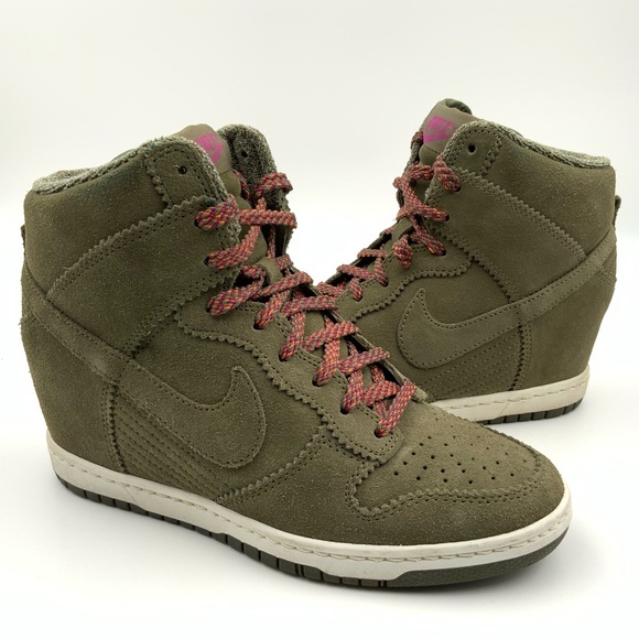 Nike Shoes - Nike Dunk Sky High Olive Green Suede Hidden Wedge Sneakers. Women’s Size 8.